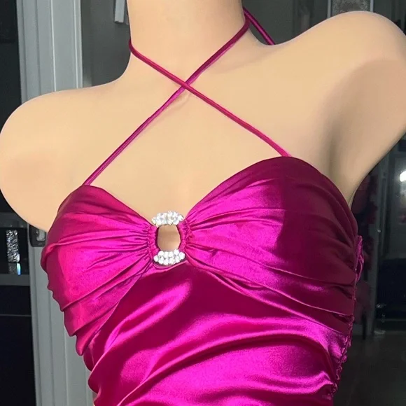 Blondie nites by Stacy skylar dress pink shiny satin silk rhinestone orings y2k - Picture 5 of 5